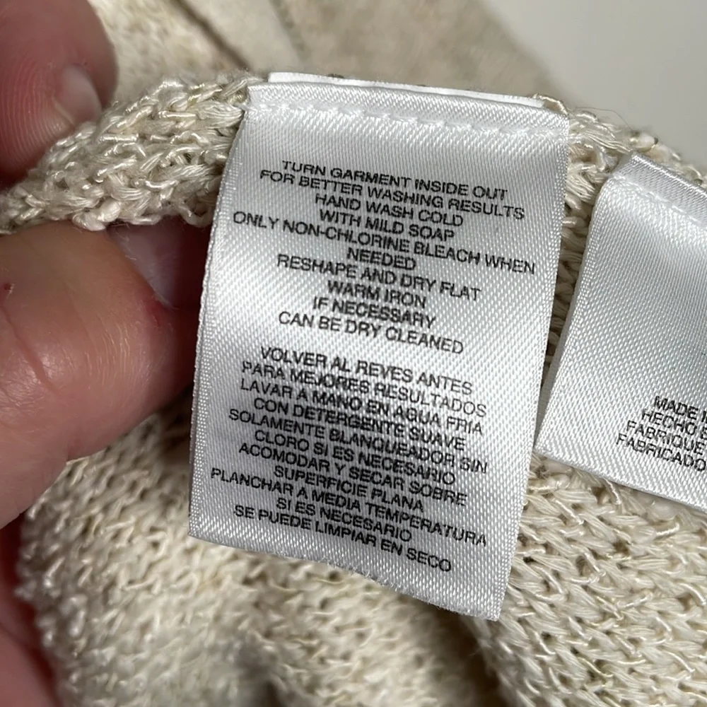 Jones New York Collection tweedy woven cardigan in natural beige, size large - Picture 7 of 10
